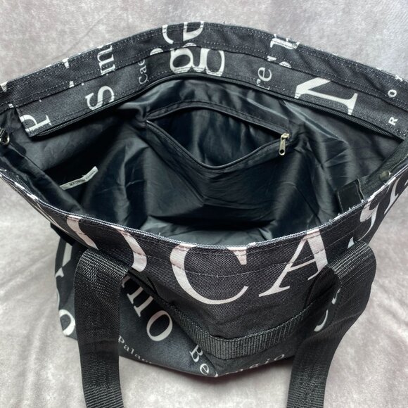 Las Vegas  Theme Black Tote Bag With Zipper Closure & Interior Pocket - Picture 4 of 12